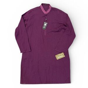 Junaid Jamshed Men’s Kurta Dark Purple 100% Cotton Long Sleeve Size L NWT